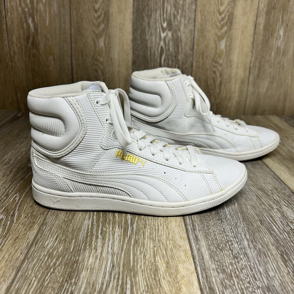 PUMA Vikky Mid Deboss Women’s US Size 7 White High Top Leather Sneaker Shoes